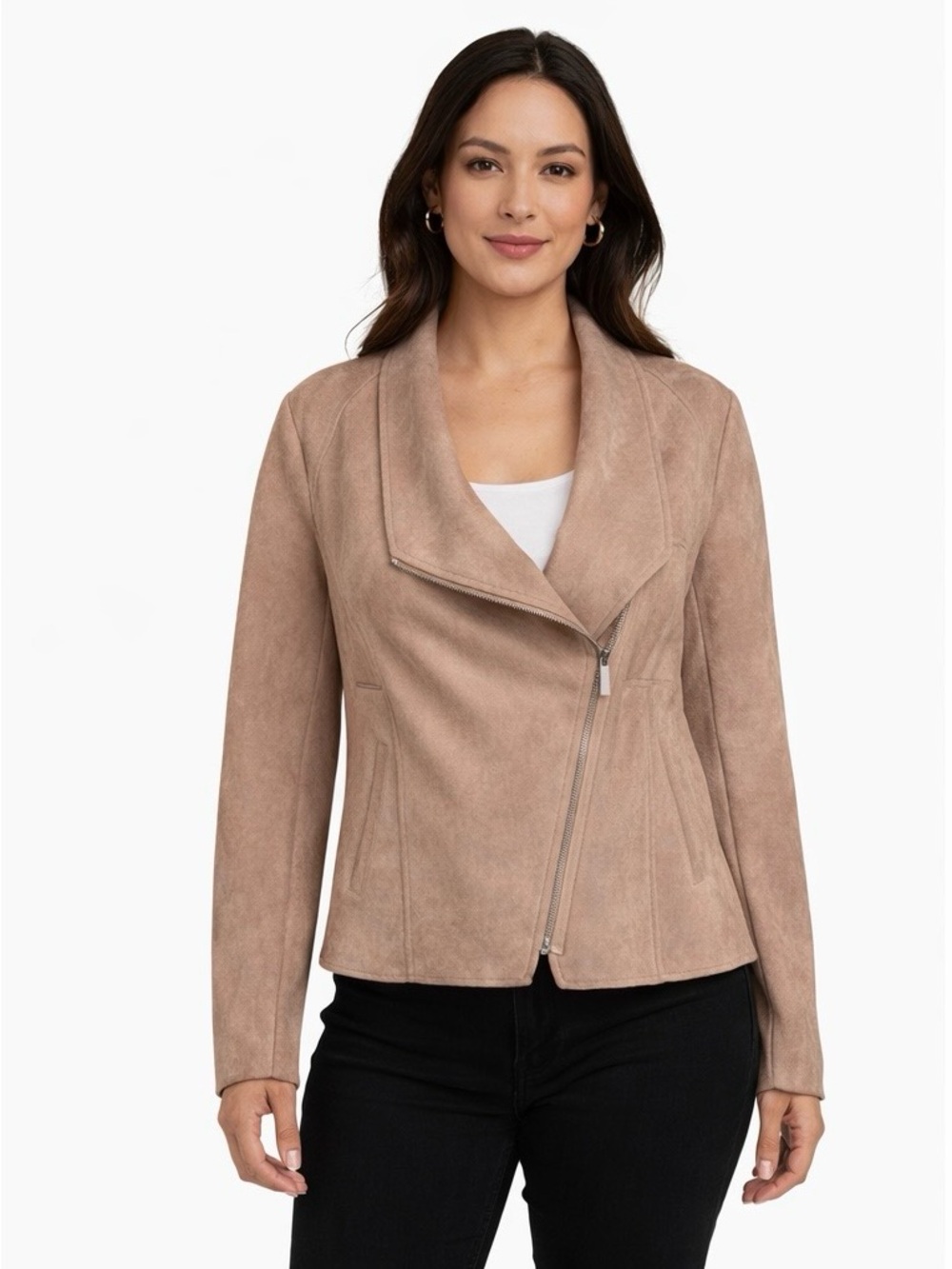 Philosophy Faux Suede Moto Jacket Taupe Zip Front Women’s Size S NWOT